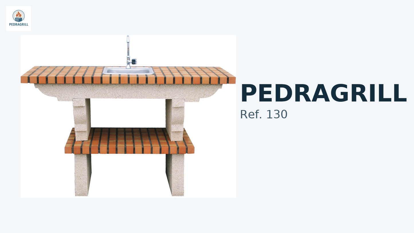 Plan cuisine d’extérieur avec évier (pierre) – Ref. PEDRA-130